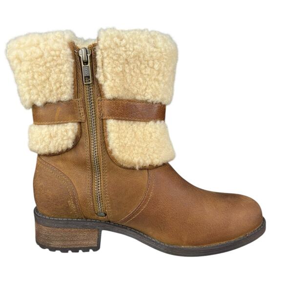 UGG Women’s Blayre II Brown Leather Cuffed Winter Boot Size US 5.5 - Picture 4 of 10